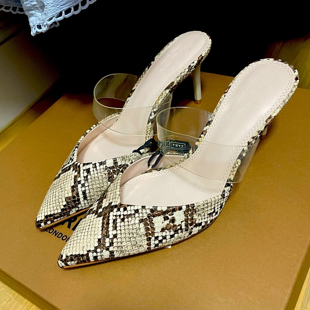 Snake print mules